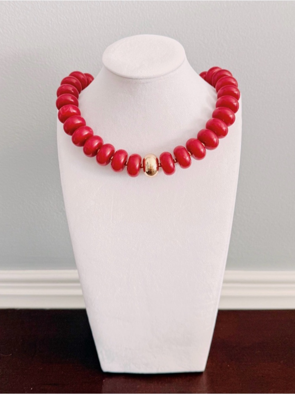 Red Beaded Necklace with Gold Accent - Women Jewelry, Gameday, NC State, Alabama